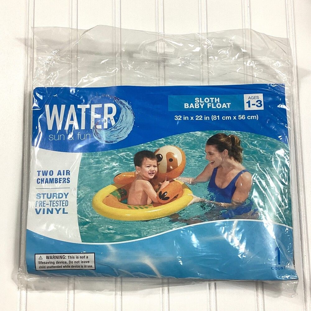 Water Sun & Fun Sloth Baby Float Inflatable Pool Ring Ages 1-3 Yellow 32x22in - Picture 2 of 3